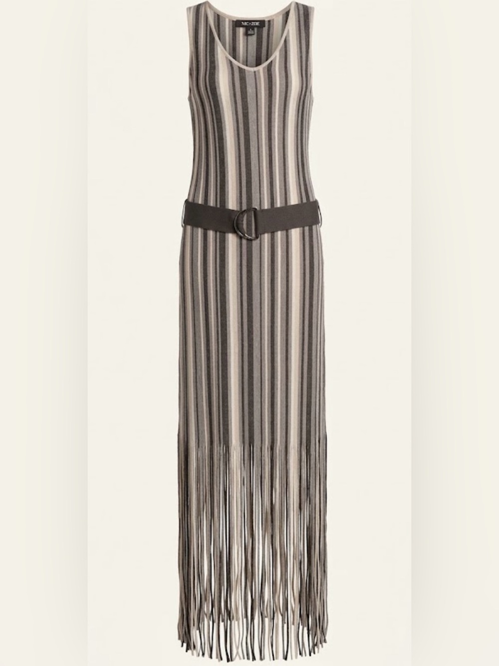 NIC+ZOE Linen Blend Striped Fringe Maxi Dress L